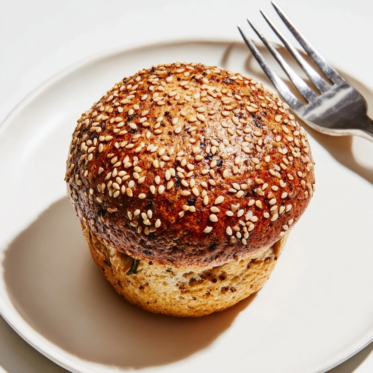 Golden brown Japanese Furikake Mushroom Muffins bursting with umami flavor and cheese.  