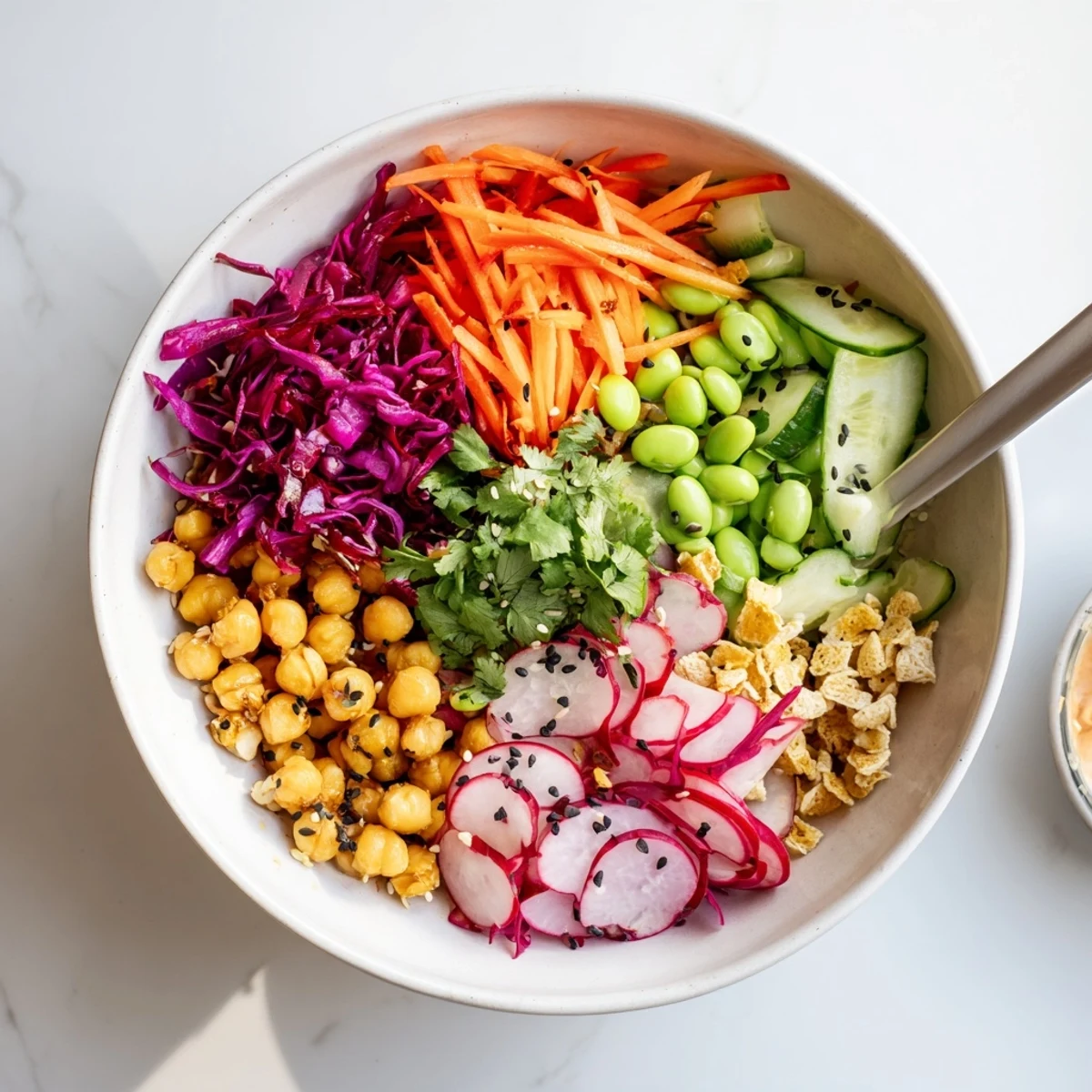 Healthy ASMR Crunch Snack Bowls with fresh ingredients, perfect alongside spicy mayo dip.