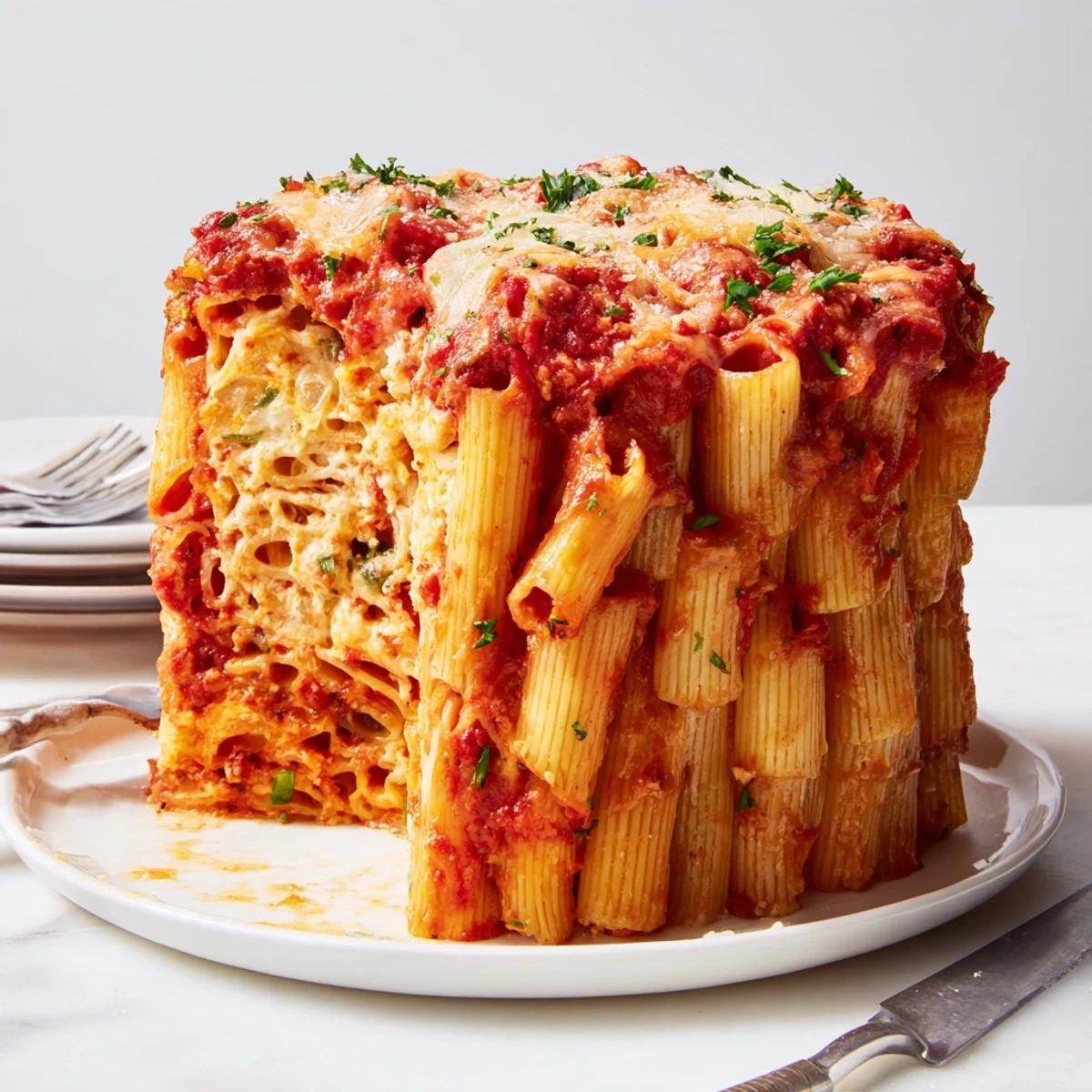 Indulgent Honeycomb Pasta Cake, baked to perfection, bursting with savory flavors and melted cheese.