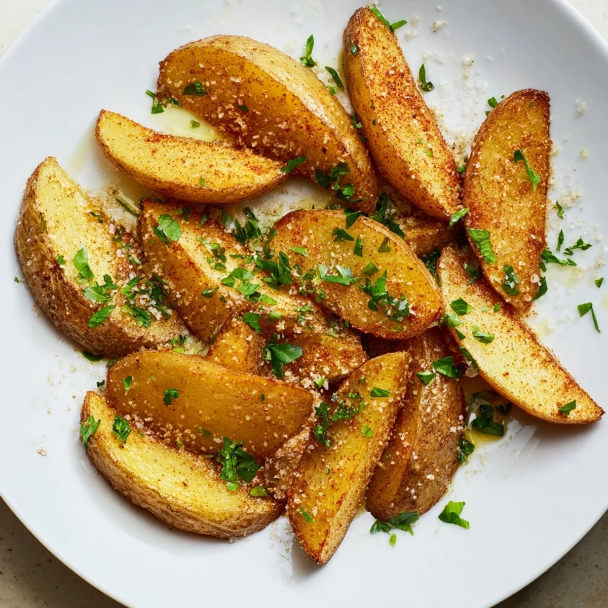 Microwave crispy potatoes, glistening from olive oil, offer a quick and satisfying side dish.