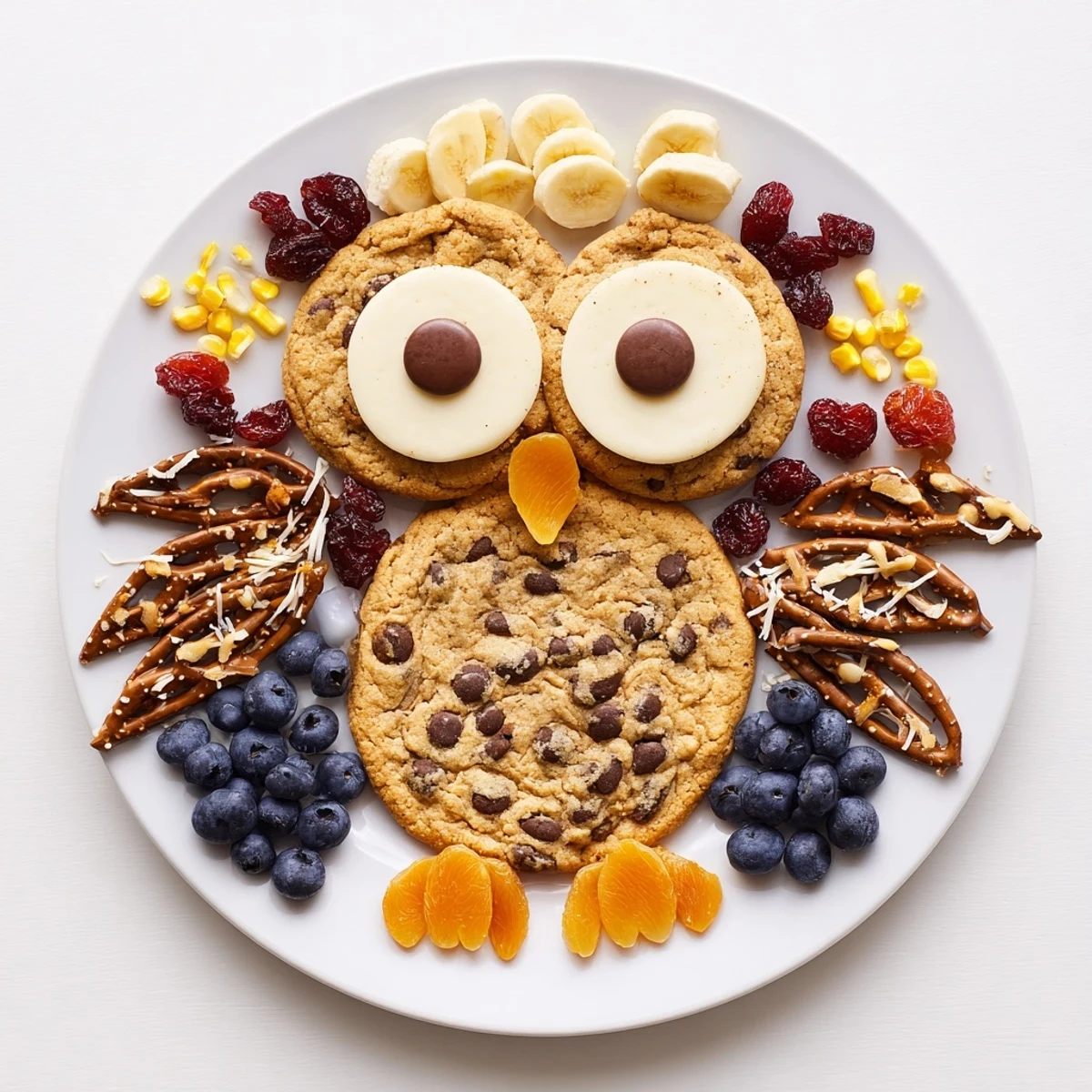 A delicious Owl Hooting Dessert Board with chocolate cookies, nuts, and fresh berries, perfect for a party.