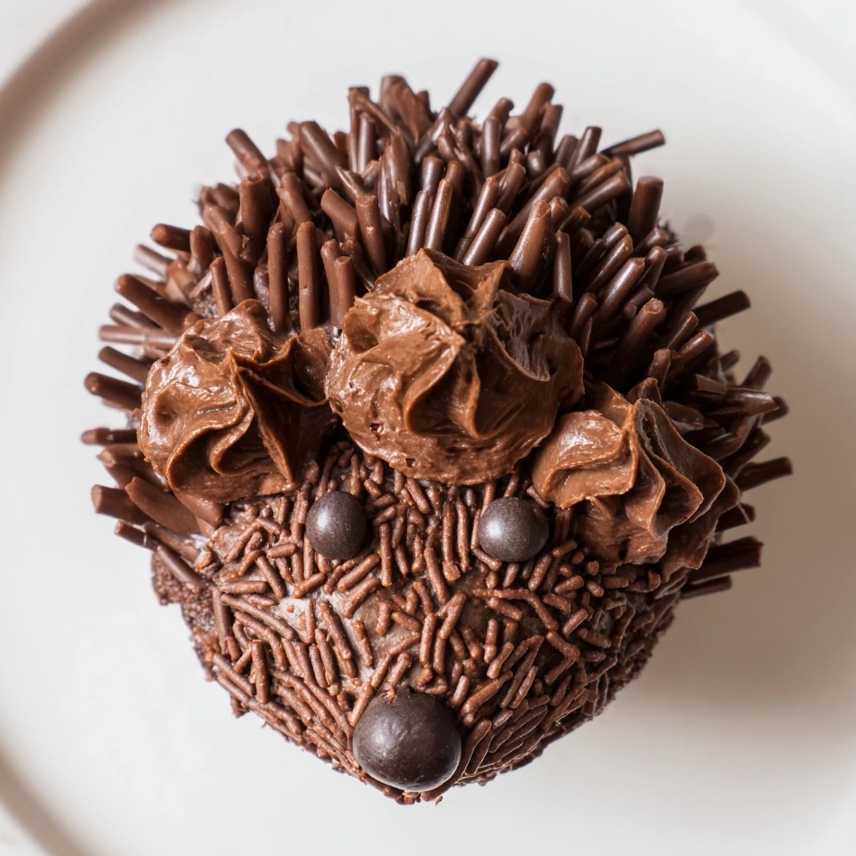 A festive Hedgehog Cupcake Tower with fluffy chocolate buttercream and chocolate sprinkle fur on display.