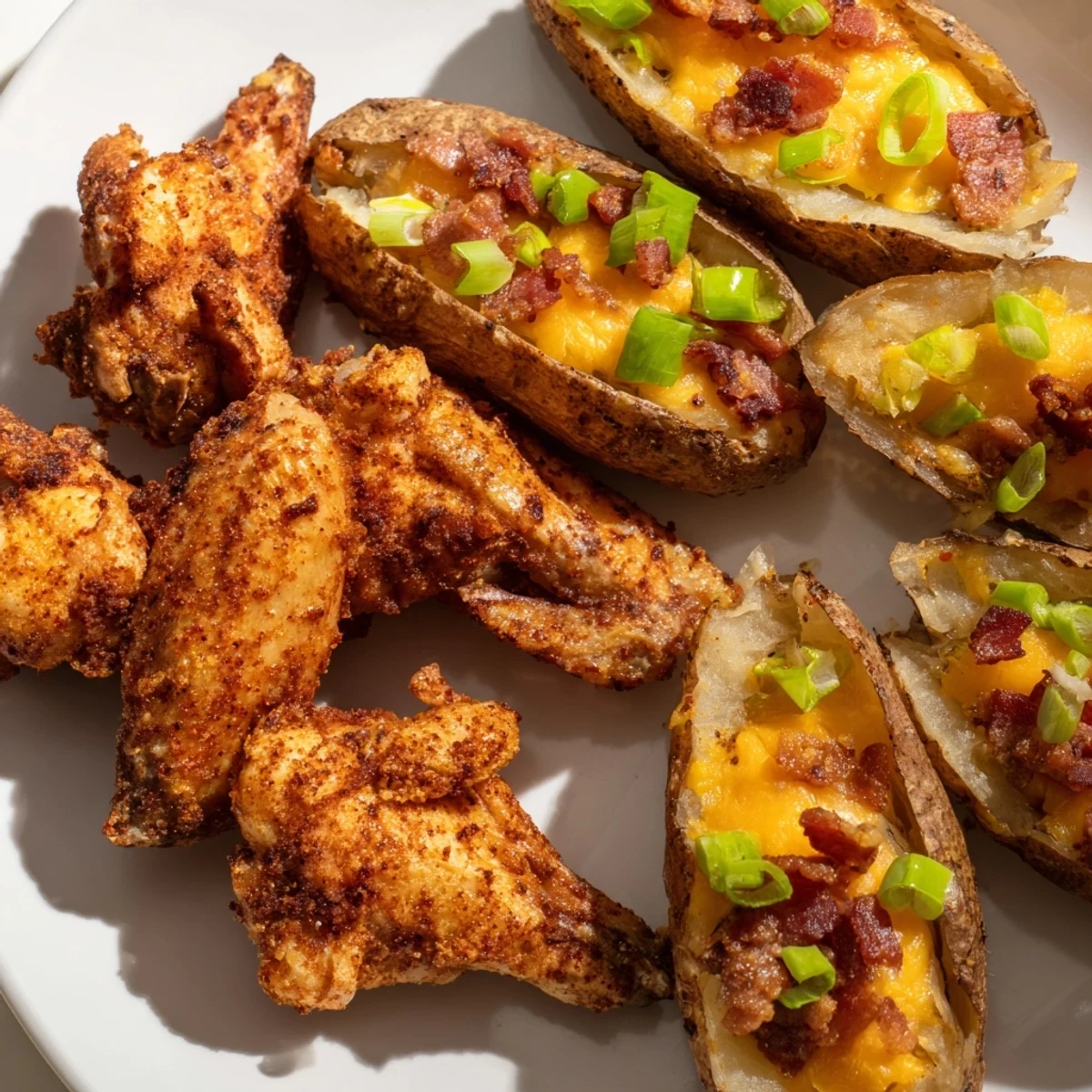 Touchdown Football Tailgate Spread, a game-day feast with crispy wings, cheesy skins, and smoky sausages.