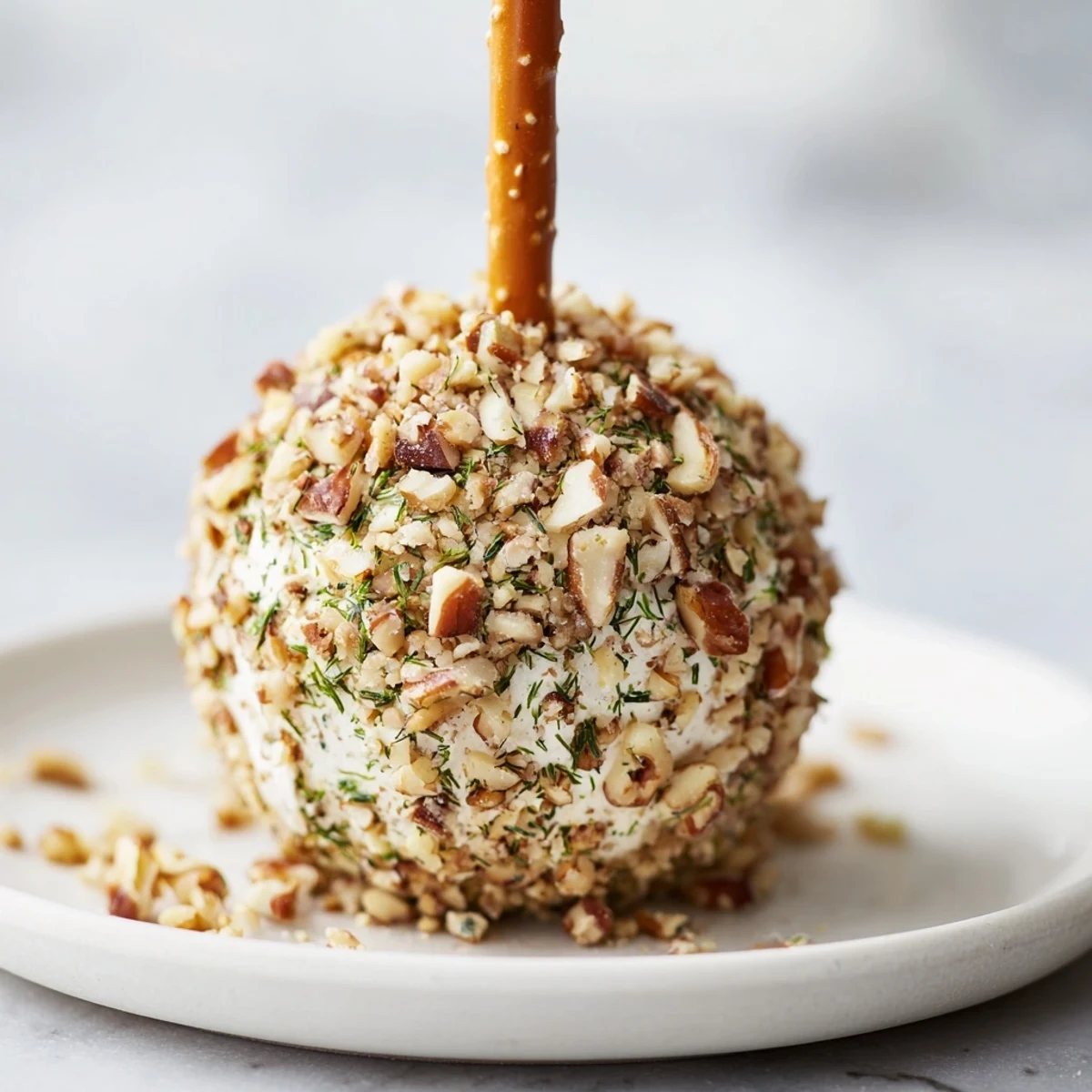 Perfectly round Champagne Cork Cheese Balls coated with herbs and nuts, ready to eat.
