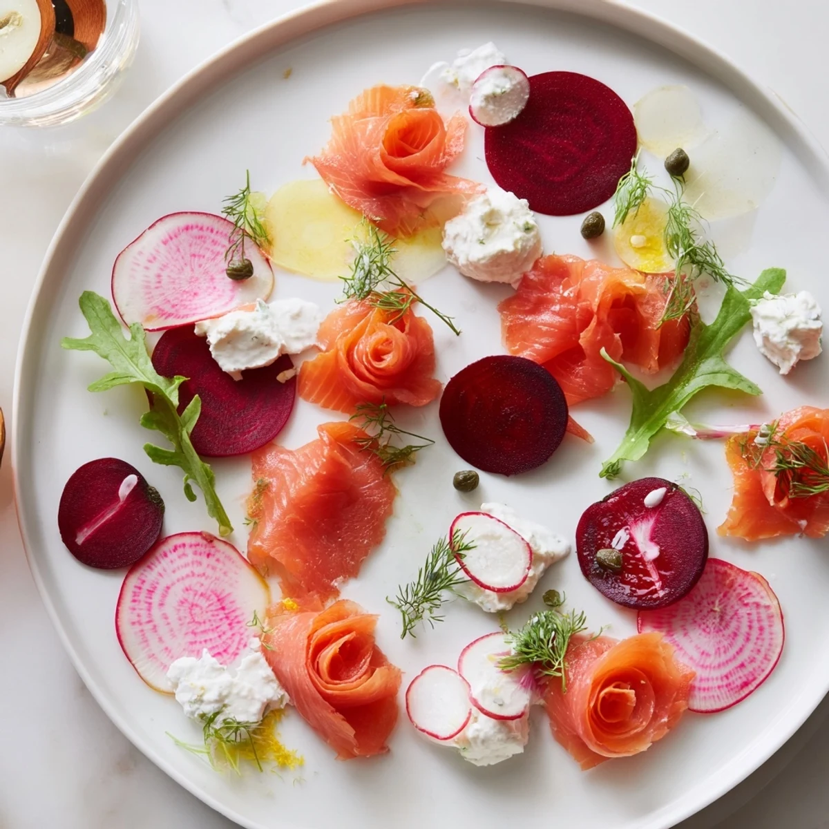 Vibrant Winter Harvest Smoked Salmon Board, brimming with colorful veggies, creamy cheeses, and fresh dill.