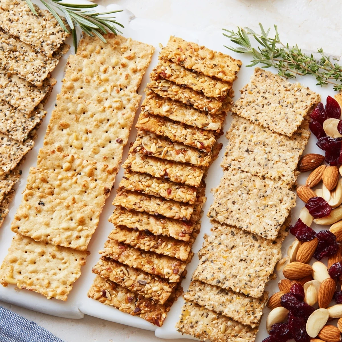 Crisp and golden Holiday Crackers, a delicious assortment with vibrant garnishes, perfect for sharing.