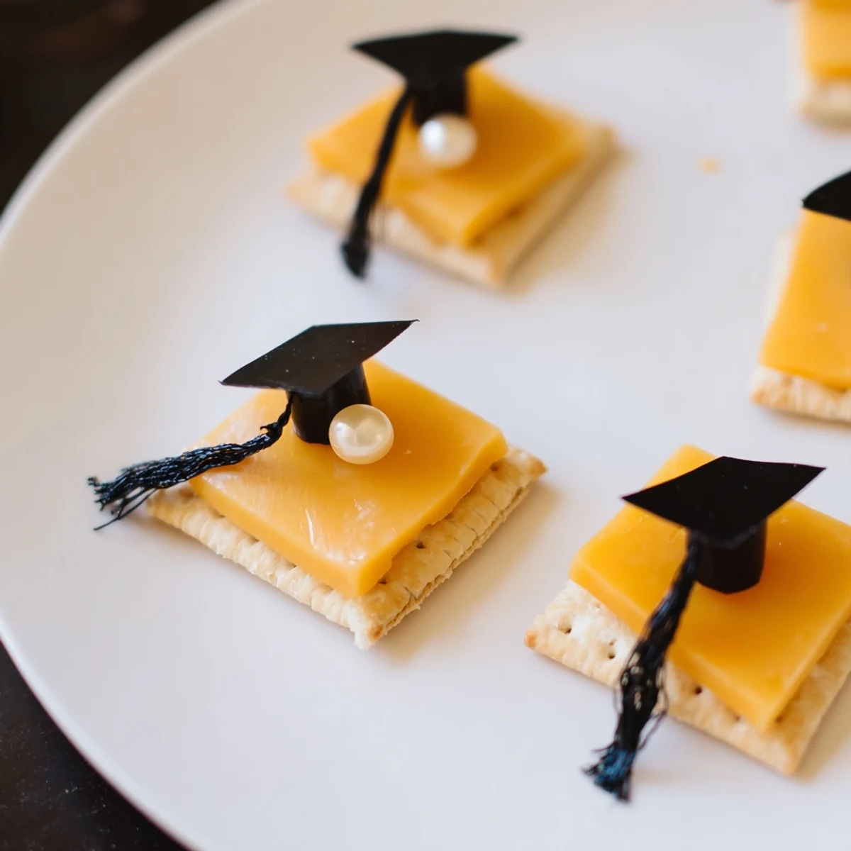 Delicious Graduation Cap Snacks on a platter, ready to be enjoyed at a graduation party.