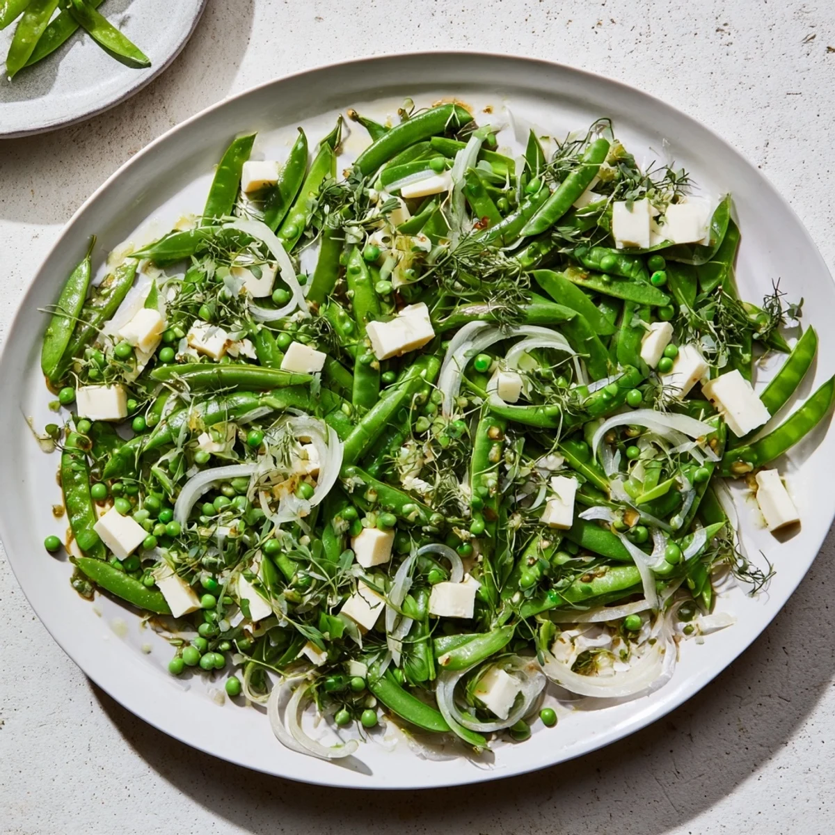 This English Ivy salad showcases bright green veggies, white cheddar, and a zesty lemon dressing, ready to enjoy.