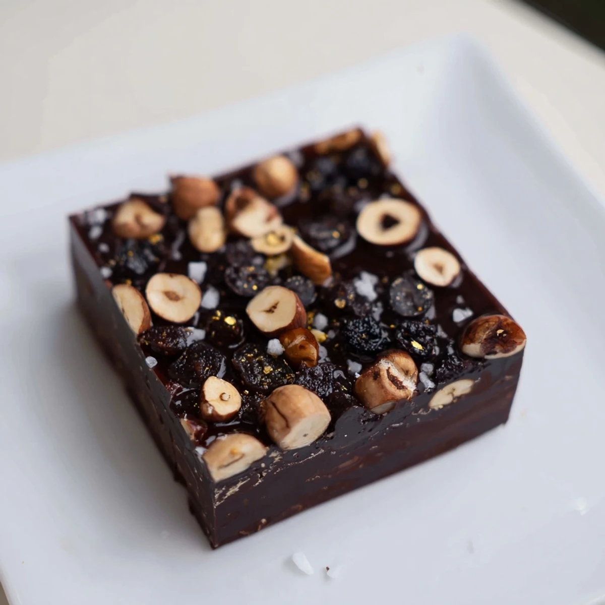 Visually stunning Midnight Mosaic features sliced figs, black olives, and rich dark chocolate layers.