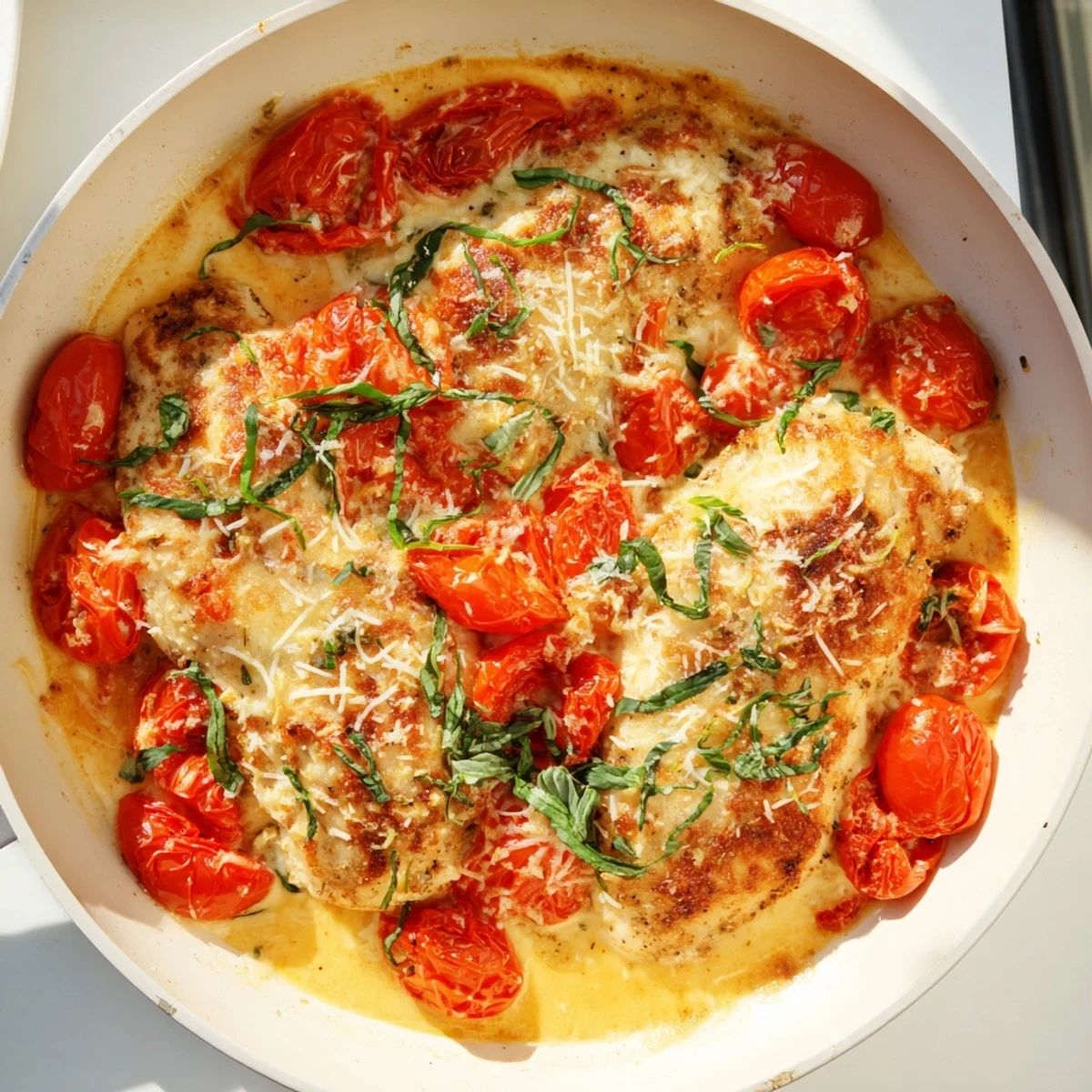 Creamy Marry Me Chicken with delicate Parmesan snow, a rich and flavorful main course ready to serve.