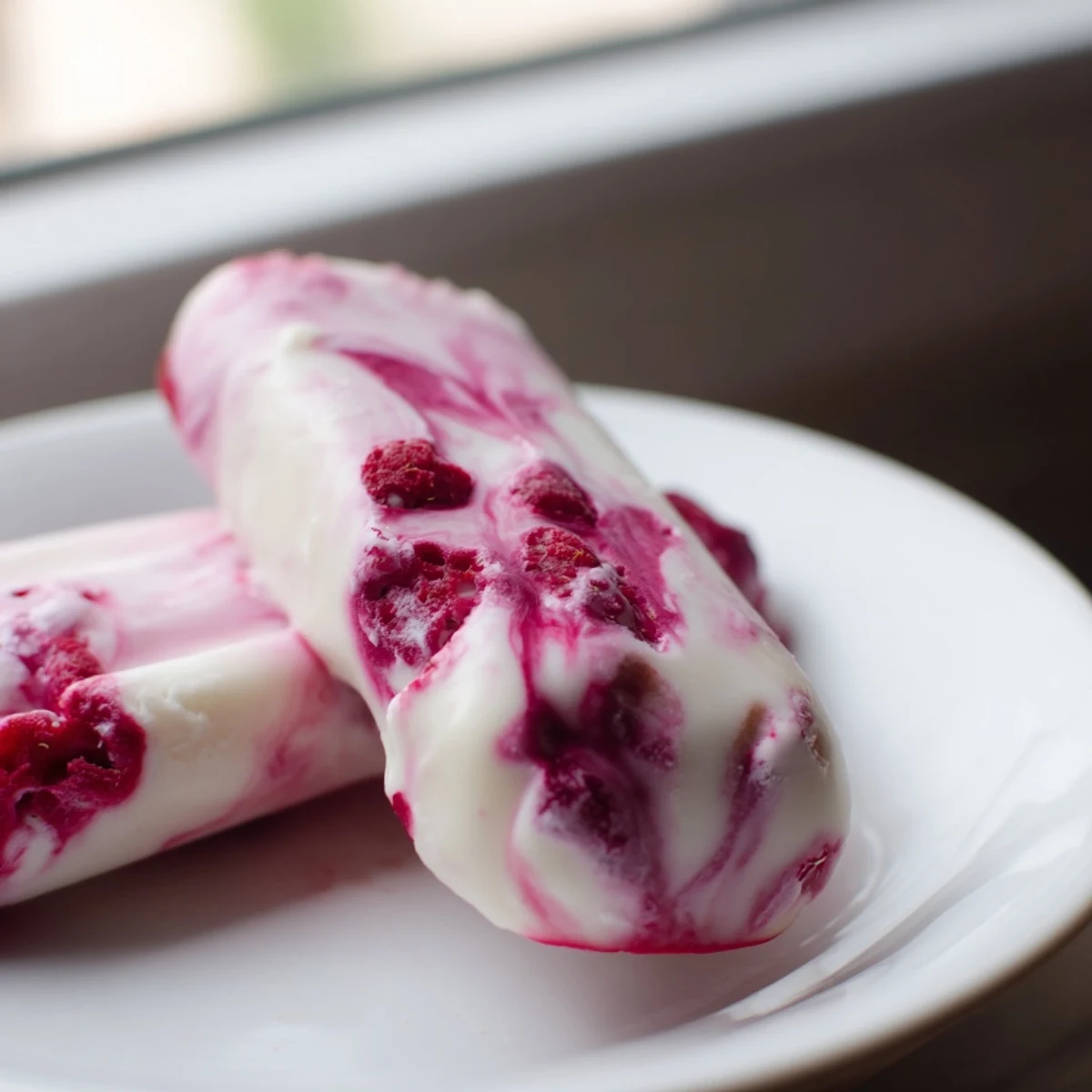 Creamy raspberry coconut ice pops, swirled and layered for a refreshing, vibrant summer dessert.