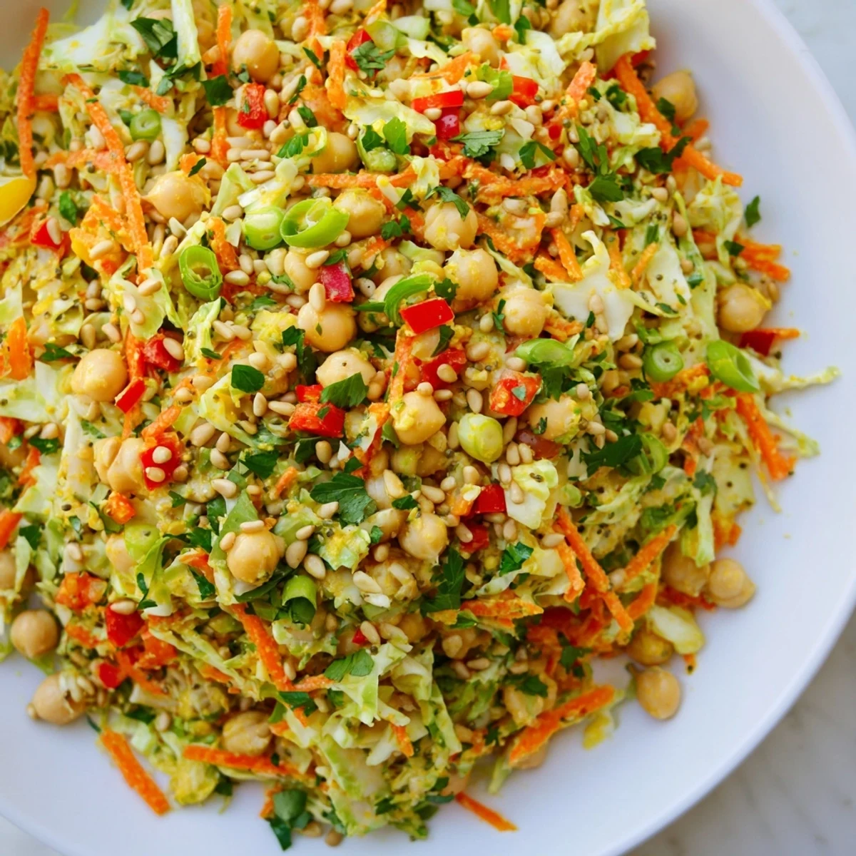 Vibrant chickpea salad starring tender chickpeas, perfect with a tangy tahini-lemon dressing.