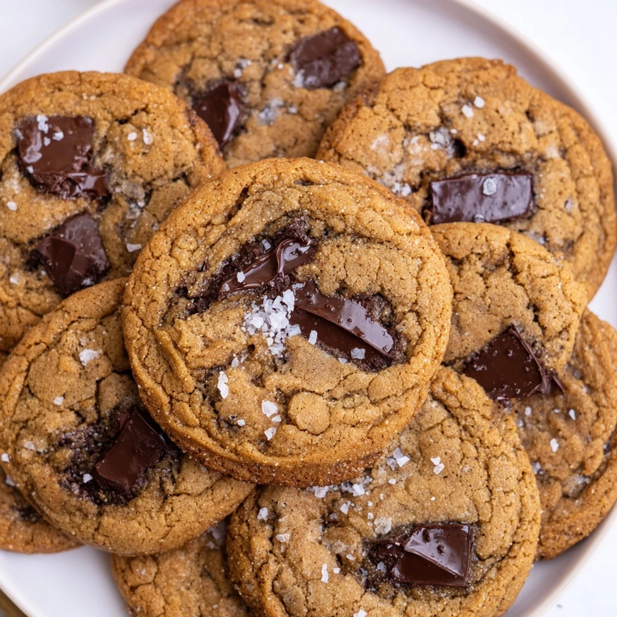 Golden, crinkled Miso Brown Butter Cookies, studded with chocolate, perfect for dessert tonight.