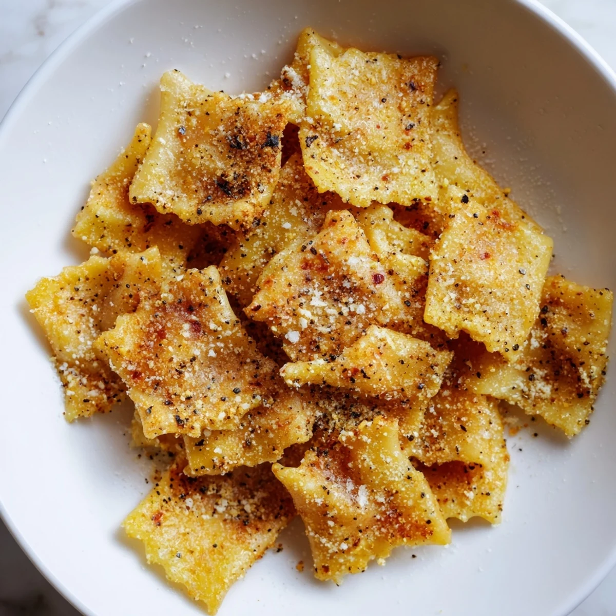 Golden, crunchy Parmesan pasta chips, air-fried and ready to dip, an easy Italian-American snack for you.