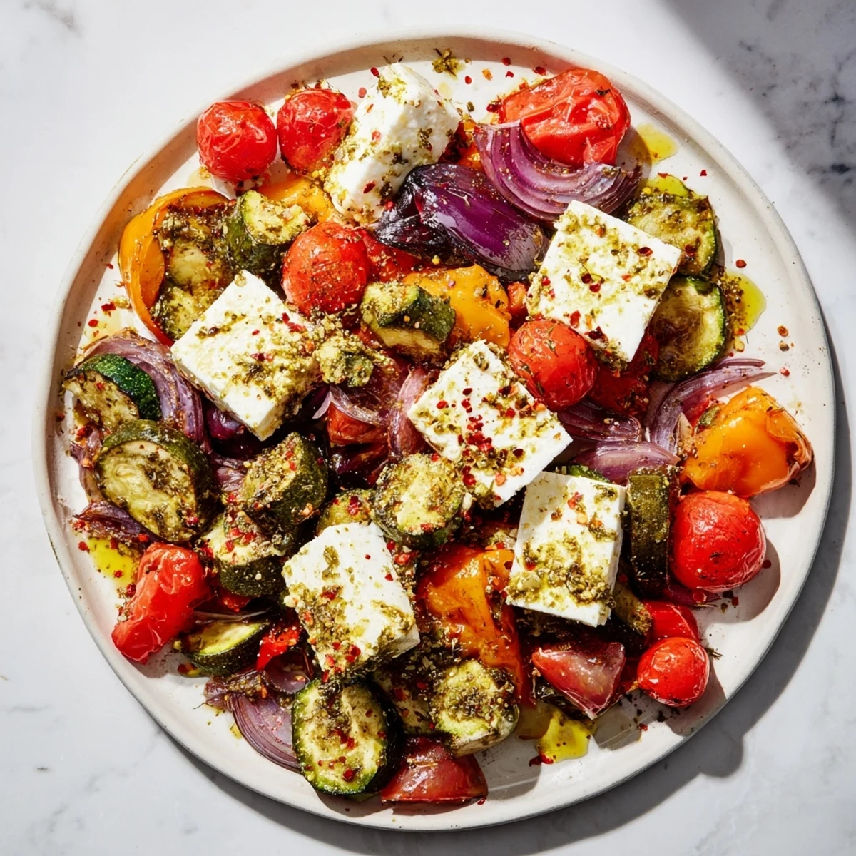 Whole-grain baked feta pasta, with tomatoes and basil, perfect for a delicious vegetarian dinner.