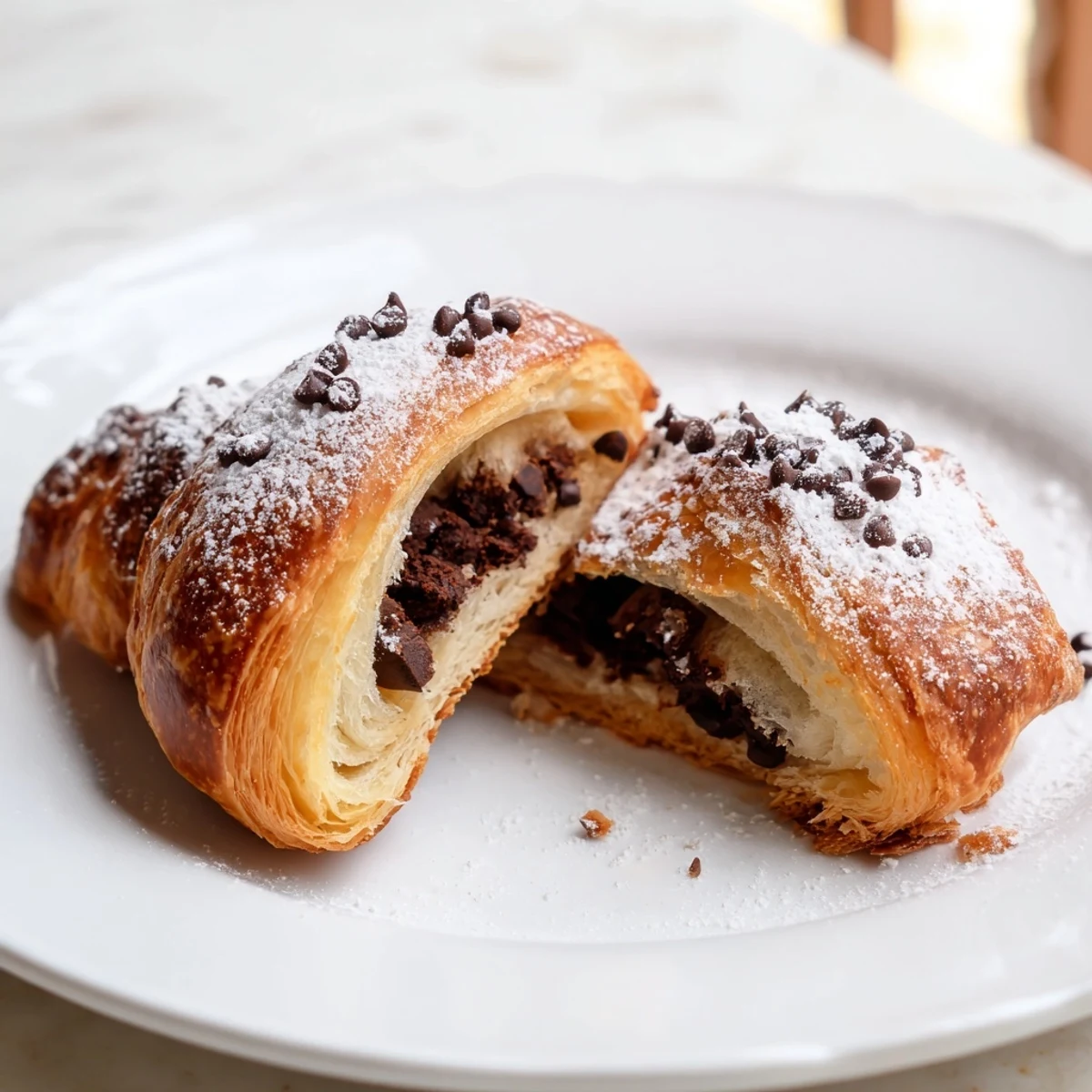 Golden-brown Cookie Croissant with melty cookie dough layers, perfect for a sweet breakfast treat.