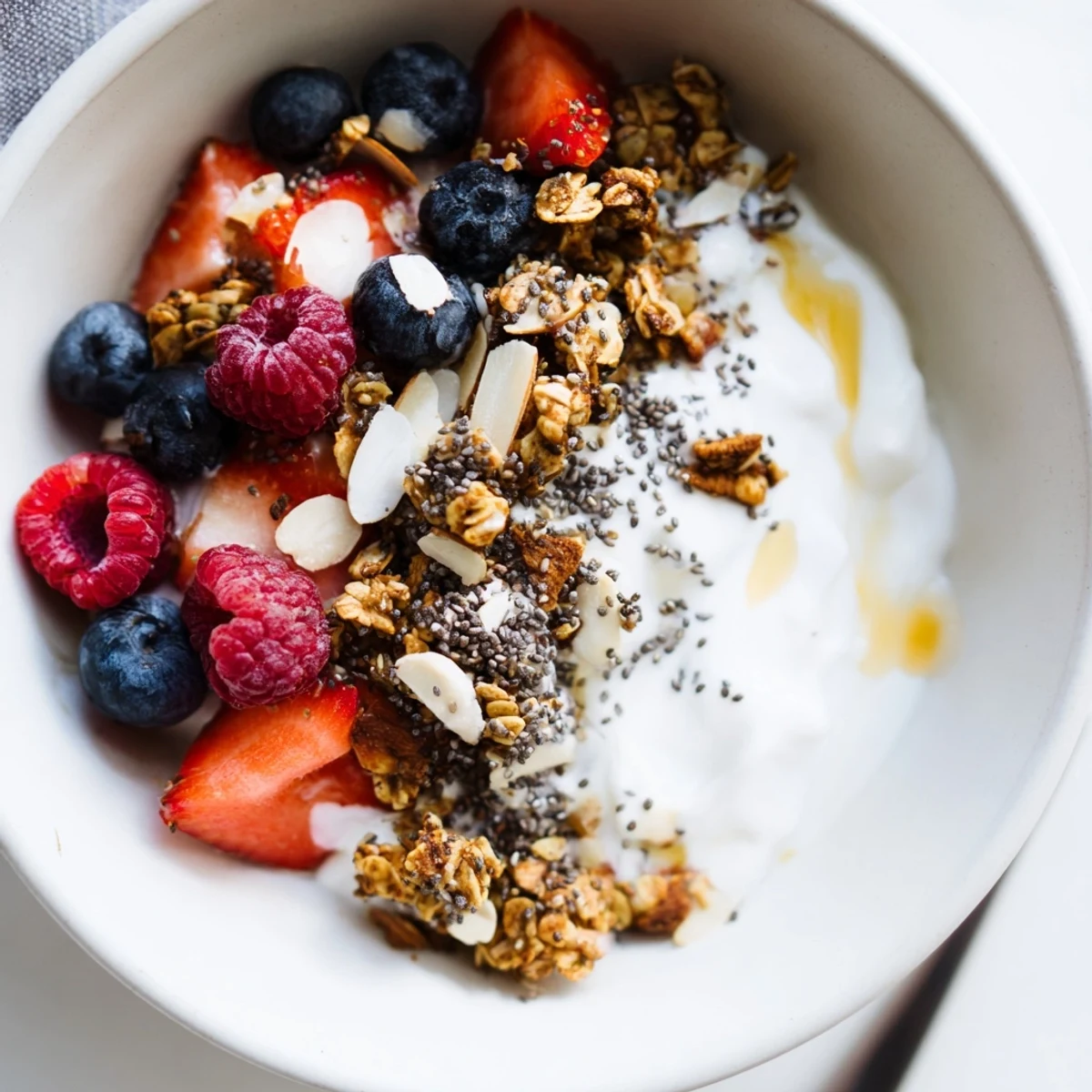 This satisfying Dry Yogurt Bowl shows a beautiful medley of textures, from smooth yogurt to crispy granola.