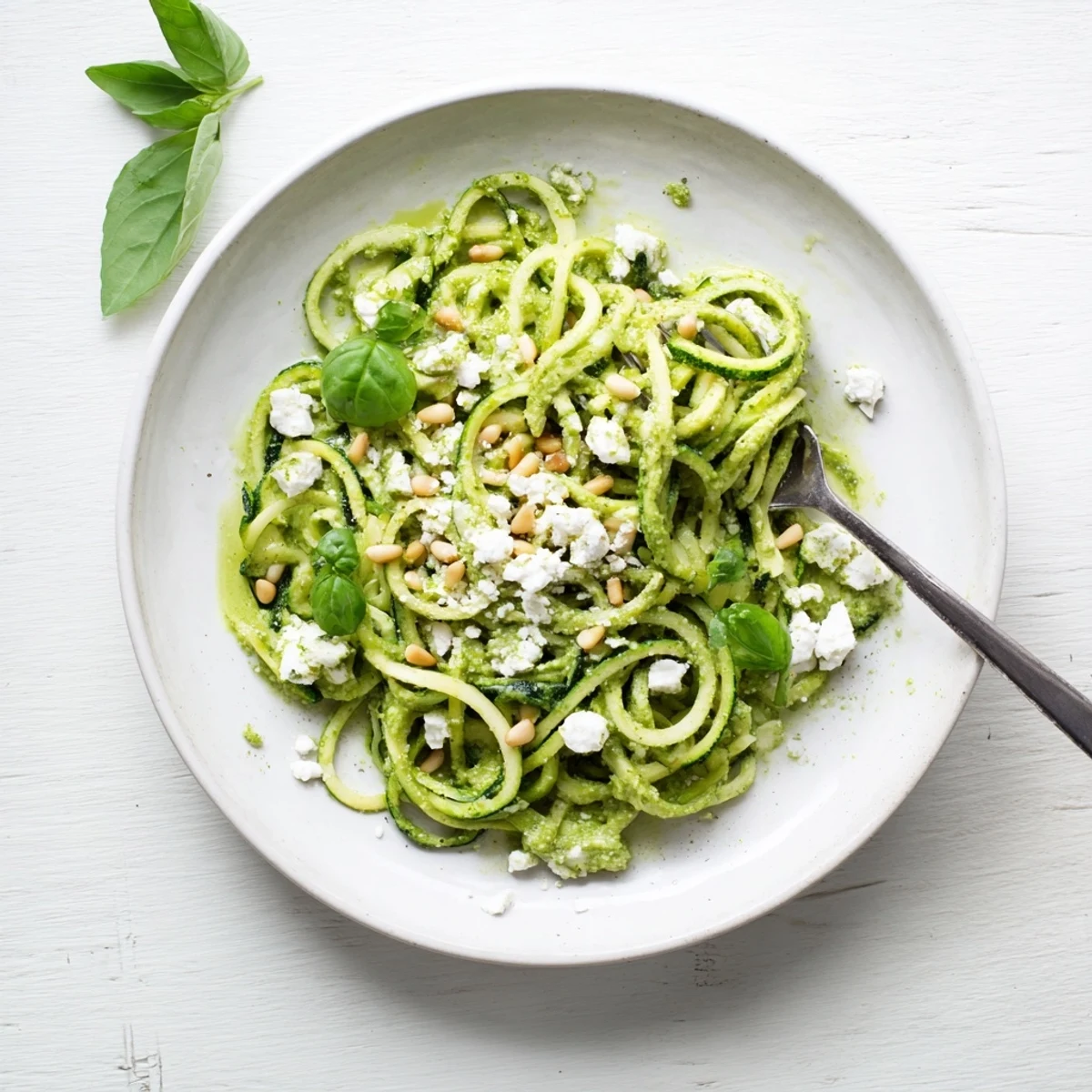 Sautéed zucchini noodles with sun-dried tomatoes and feta cheese, perfect for a quick gluten-free vegetarian dinner.