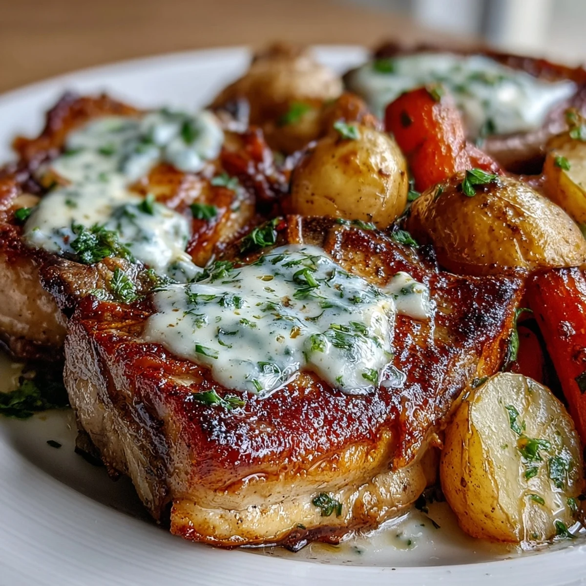 Fork-tender Crockpot Ranch Pork Chops simmered in ranch seasoning and served over soft, slow-cooked vegetables.