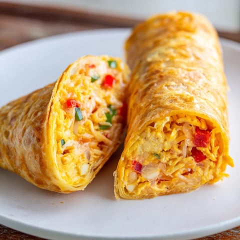 A golden-brown Rice Paper Egg Cheese Wrap boasts a crispy exterior and melted, cheesy filling.