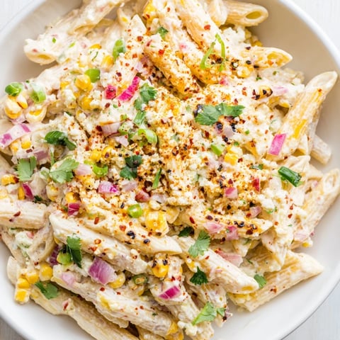 A colorful bowl of Mexican Street Corn Pasta, perfect for a summer side dish.