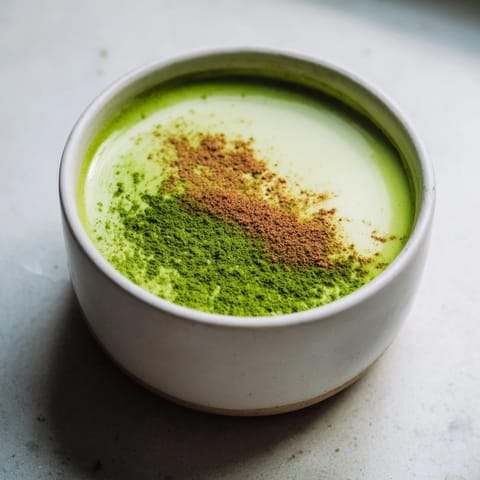Frothy Cinnamon Maple Oat Milk Matcha Latte, a vibrant green vegan beverage perfect for breakfast.
