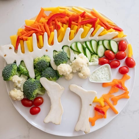 Vibrant Dino-Mite Dinosaur Fossil Crudités: A fun and healthy appetizer with carrot and cucumber fossils.