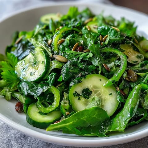 Fresh Glowing Green Salad, a healthy vegan dish bursting with colorful, crunchy garden ingredients.