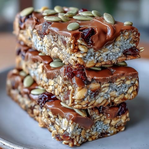 Wholesome oat and seed granola bars sweetened with honey, studded with cranberries and optional chocolate chips, perfect for a nut-free energy boost.