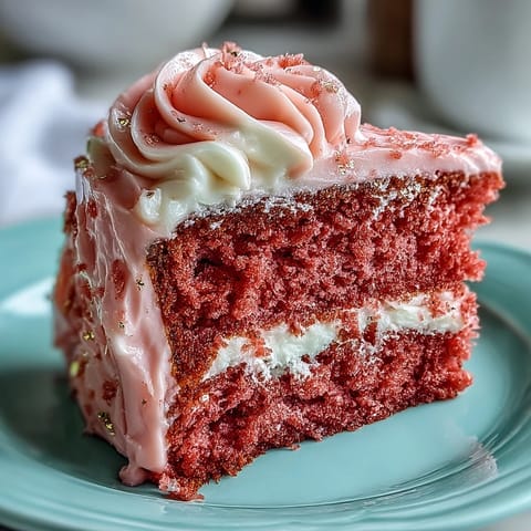 Elegant bridal shower rosé velvet cake with cream cheese frosting and shimmering gold drip, perfect for celebrating love and special occasions.