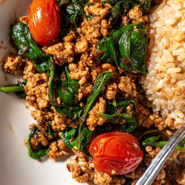 Easy turkey & spinach skillet recipe, perfect for a quick weeknight dinner bowl.