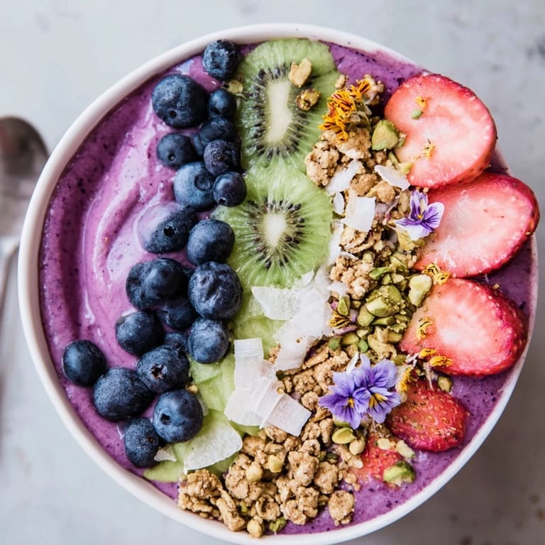 Delightful smoothie bowls featuring creamy pistachio and colorful berries for a healthy treat.  