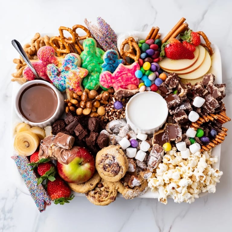Artfully arranged dessert board showcasing delightful sweet treats and fresh fruits.  