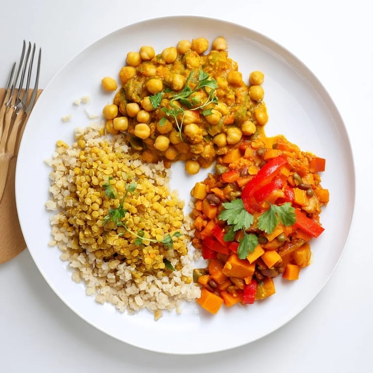 A colorful display of three hearty curries perfect for weeknight meals.  