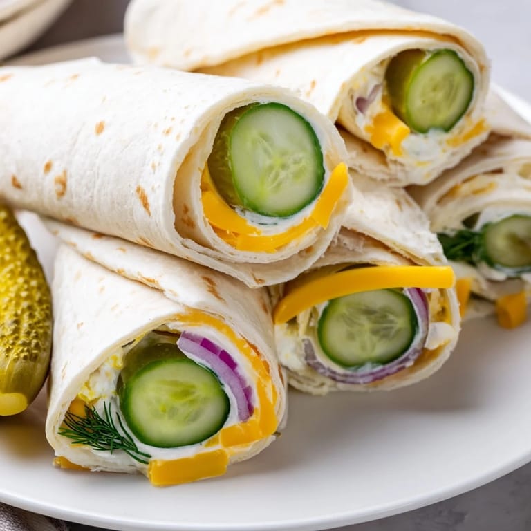 Light and tangy pickle-in-a-blanket wrapped in soft tortillas, ideal for parties.