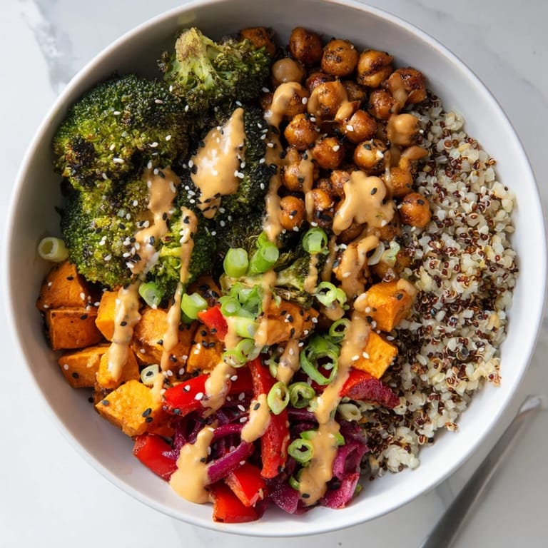 Colorful grain bowls featuring nutritious ingredients and zesty miso-butter drizzle.  
