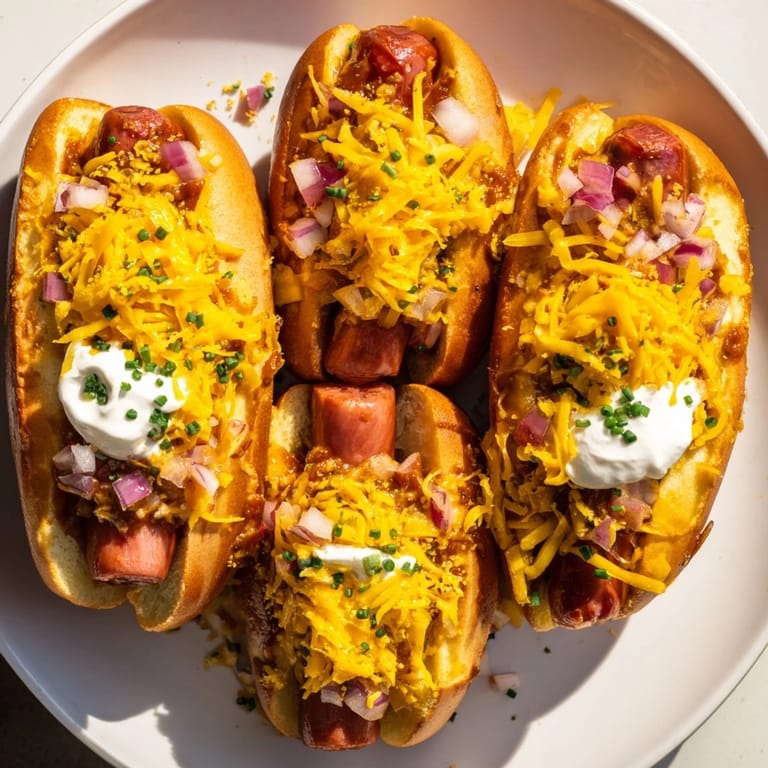 This comforting Chili Dog Casserole offers layers of chili, cheese, and hot dogs, ready to serve.