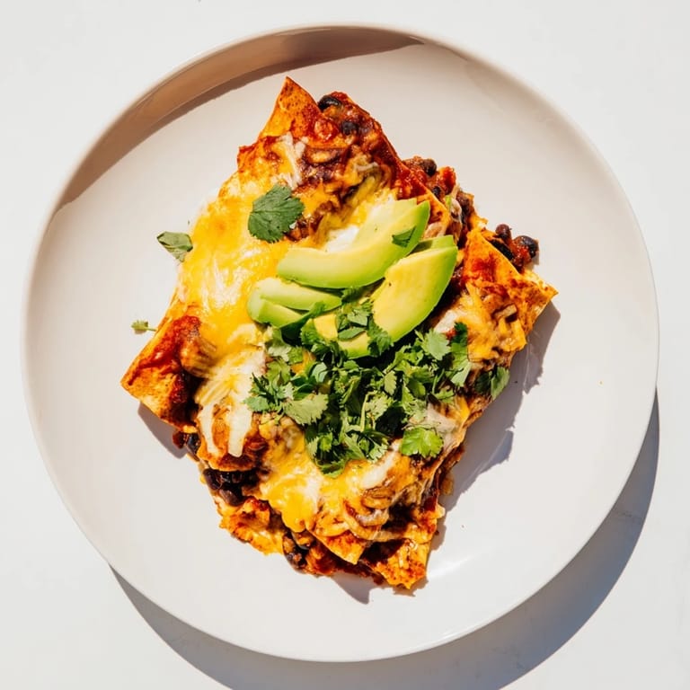 Imagine the savory aroma of these enchiladas, with melty cheese over sweet potatoes and black beans.