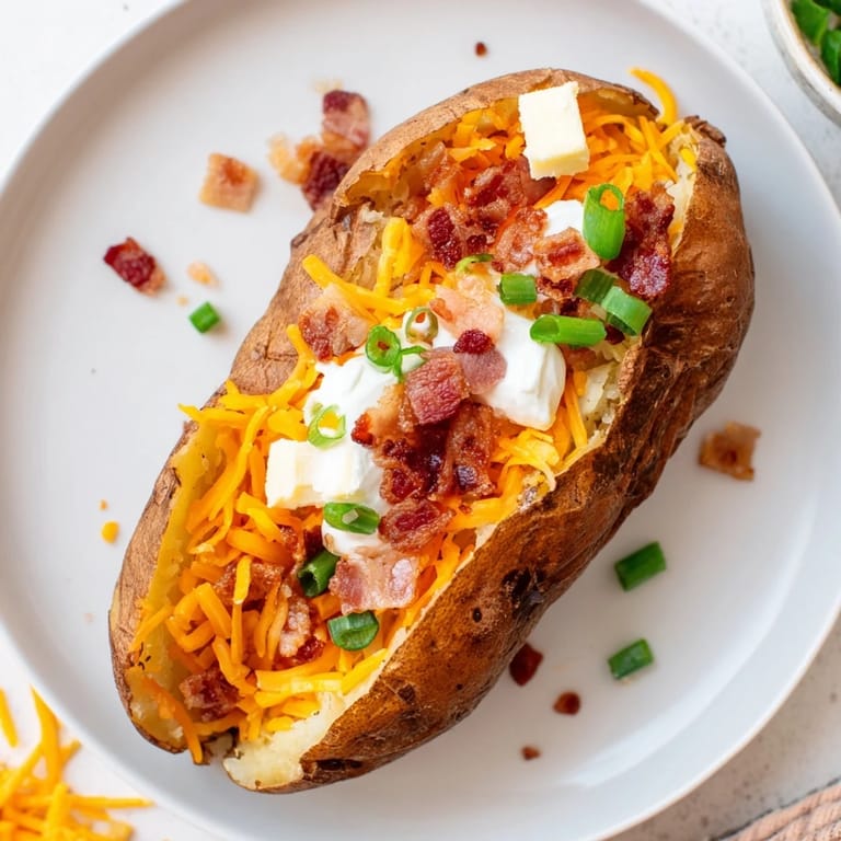 Delicious, fluffy baked potatoes ready to be customized with the perfect bar of toppings.