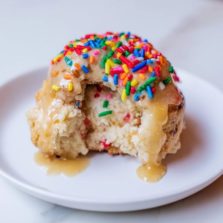 Close-up on glazed Quick Christmas Biscuit Bombs with sprinkles, ready for the holidays.