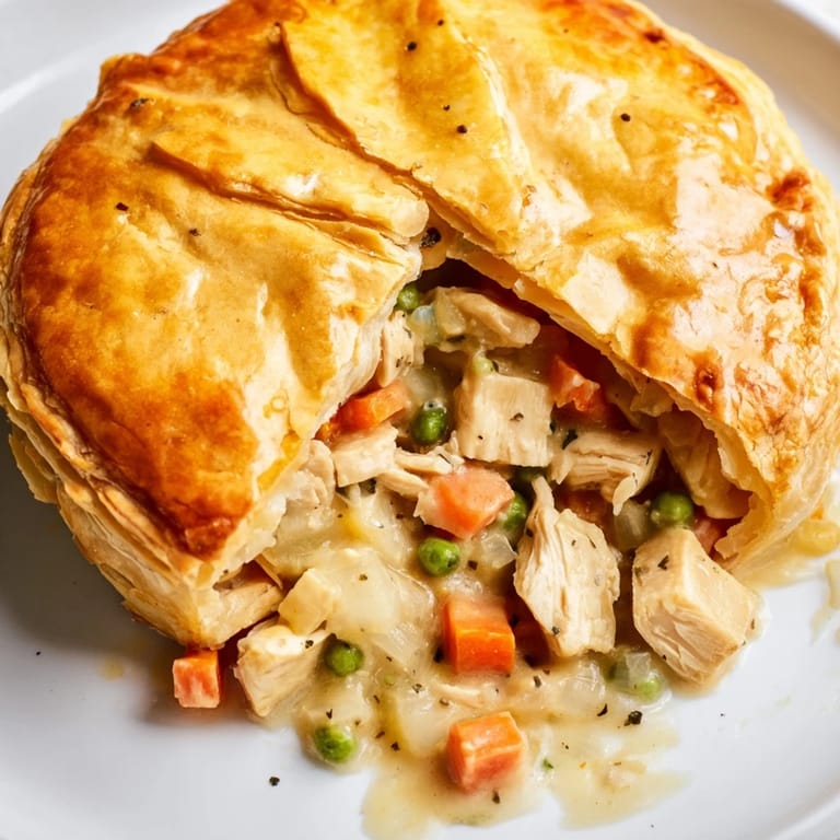 Warm, inviting image: Flaky, golden crust covers the flavorful Marry Me Chicken Pot Pie filling.