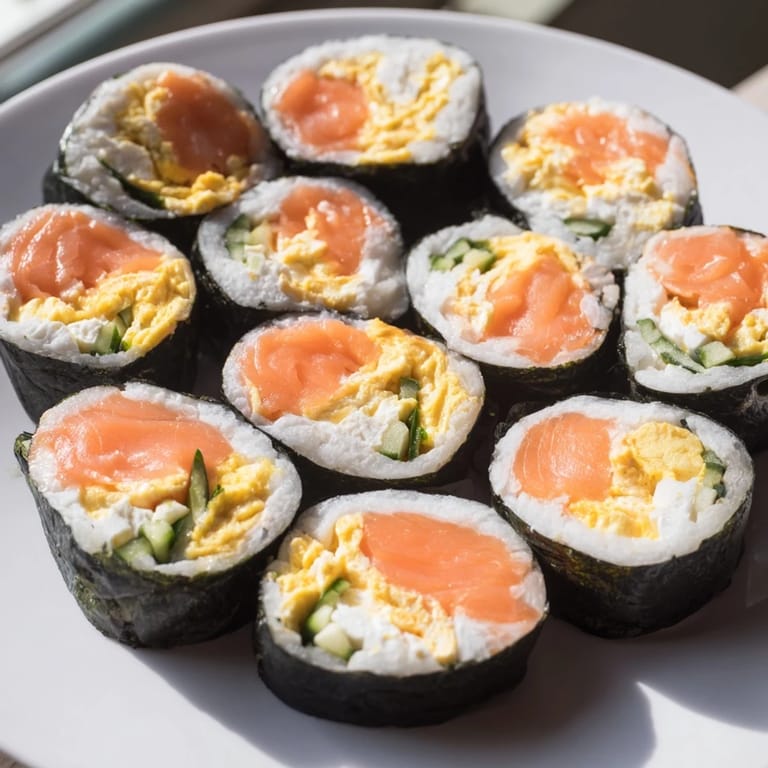 Delicious High-Protein Sushi Wrap: a savory holiday roll packed with smoked salmon and creamy cottage cheese.