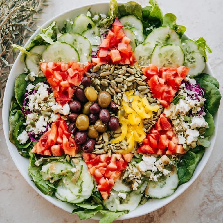 Colorful Star of David Salad Platter with tomatoes, peppers, olives, ready to serve this Hanukkah.