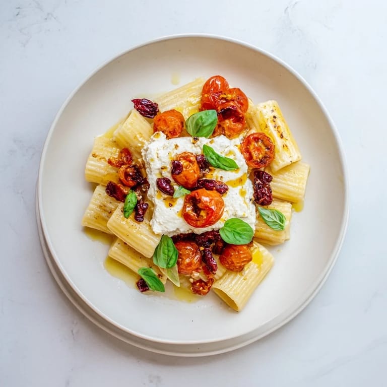 Flavorful baked feta pasta with honey, served with fresh basil for a bright finish.