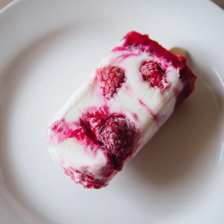 Enjoy this close-up of delicious raspberry coconut ice pops, perfect for a hot afternoon cool-down.