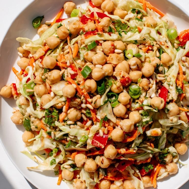 A colorful bowl displays a healthy, flavorful chickpea salad, ready to eat in minutes.
