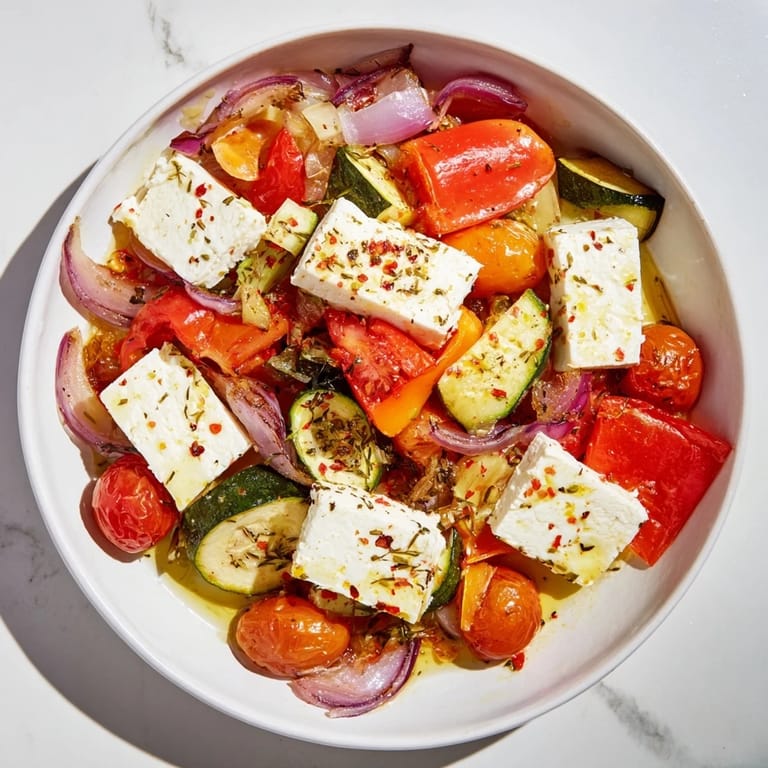 Flavorful baked feta pasta, featuring soft, golden feta, tossed with penne and roasted veggies.