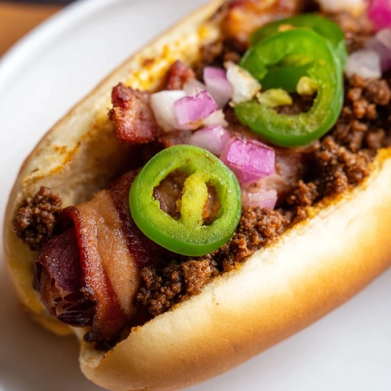 Imagine tender Mexican Hot Dogs, perfectly grilled and piled high with jalapeños and onion for a hearty meal.