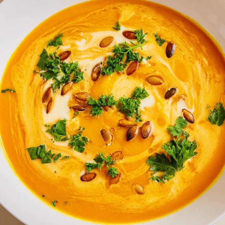 A comforting bowl of butternut squash soup with a creamy texture, ready to serve with crusty bread.