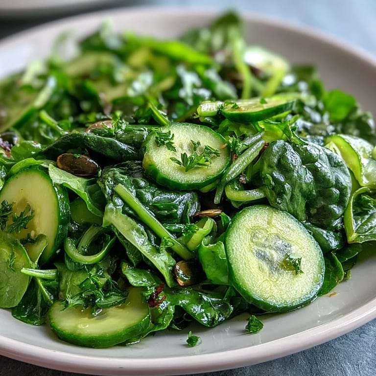 Enjoy this refreshing Glowing Green Salad, perfectly dressed with zesty olive oil and lemon.
